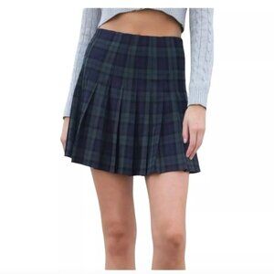 Brandy Melville Dark Blue Green Plaid Schoolgirl Pleated Skirt in One Size